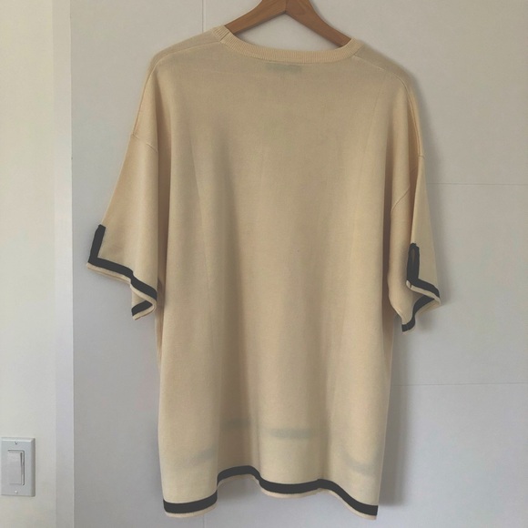 ZANZEA | Women’s Cream W/ Black Boarded Crewneck Short Sleeved Sweater - Picture 4 of 4